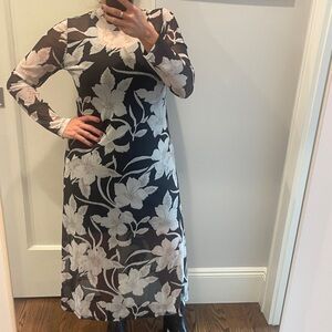 All Saints Monochrome Floral Long Sleeve Dress